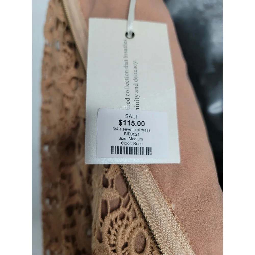 Champagne and Strawberry Anthropologie Mini Dress Medium Rose Crochet NWT Womens